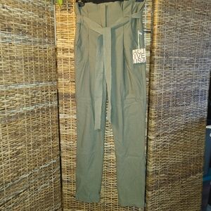 Active USA Green Pants Size L Stretch High Waist W/ Belt NWT
